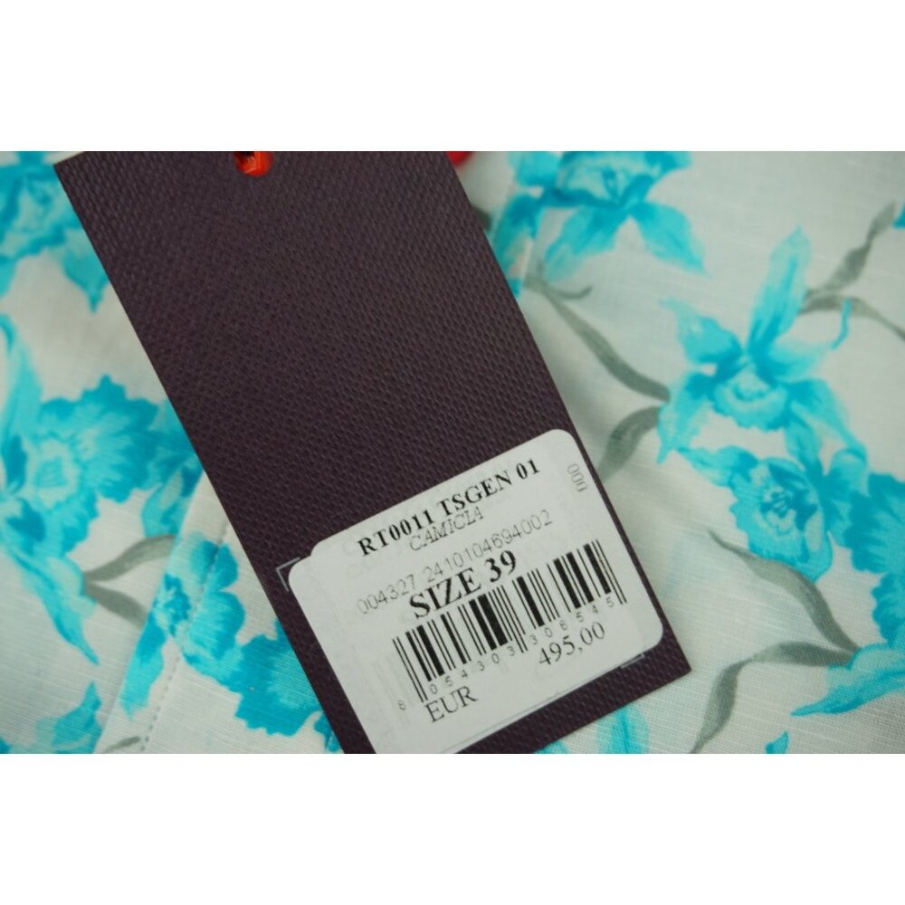 Isaia White Blue Floral Long Sleeve Linen Blend Dress Shirt Sz 15.5/39 BRAND NEW - Picture 6 of 6